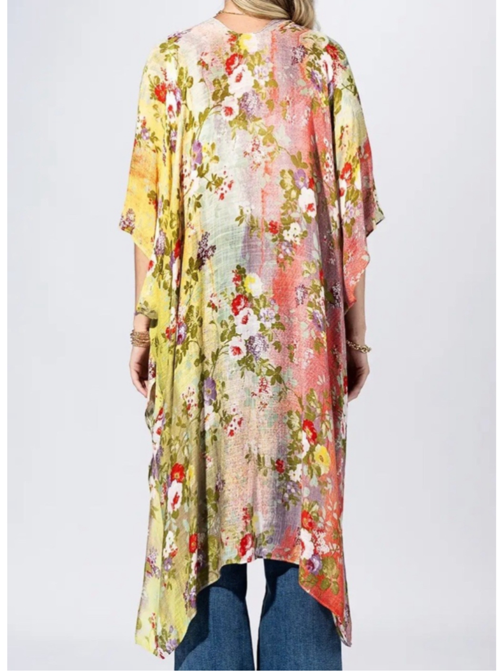 Pastel Watercolor Floral Kimono Cardigan Cover Up Rayon Boho Cottagecore NWT - Picture 6 of 8
